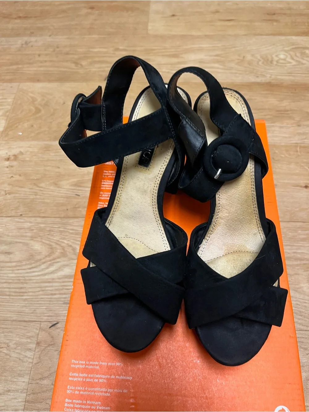 Topshop Black Suede Cross-Strap Mid Heels with Buckle